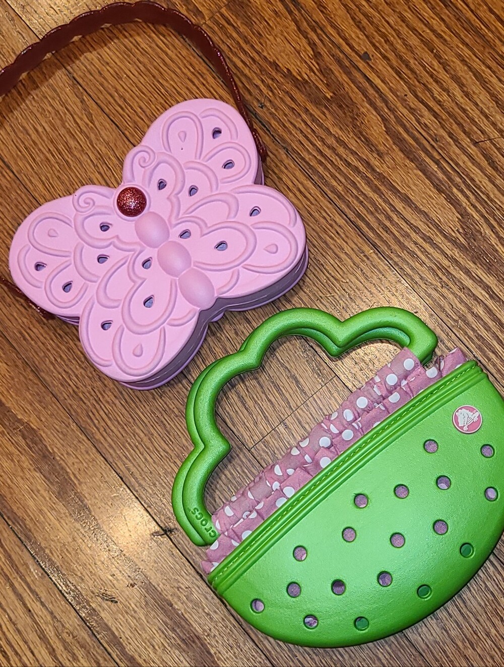 CROC Purse Bundle Pink Butterfly & Green Clover Kidcore Babygirl Y2k